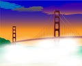 Bridge at dawn in the fog. Golden Gate Bridge isolated vector illustration San Francisco California United States of America. Royalty Free Stock Photo